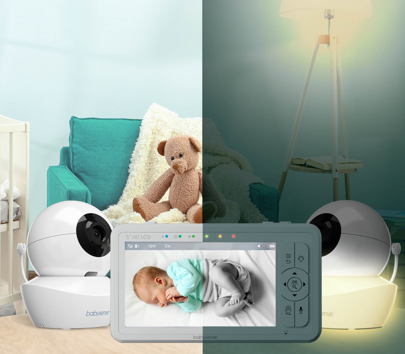 Babysense HD S2: video baby monitor with 2 cameras, non wifi, split