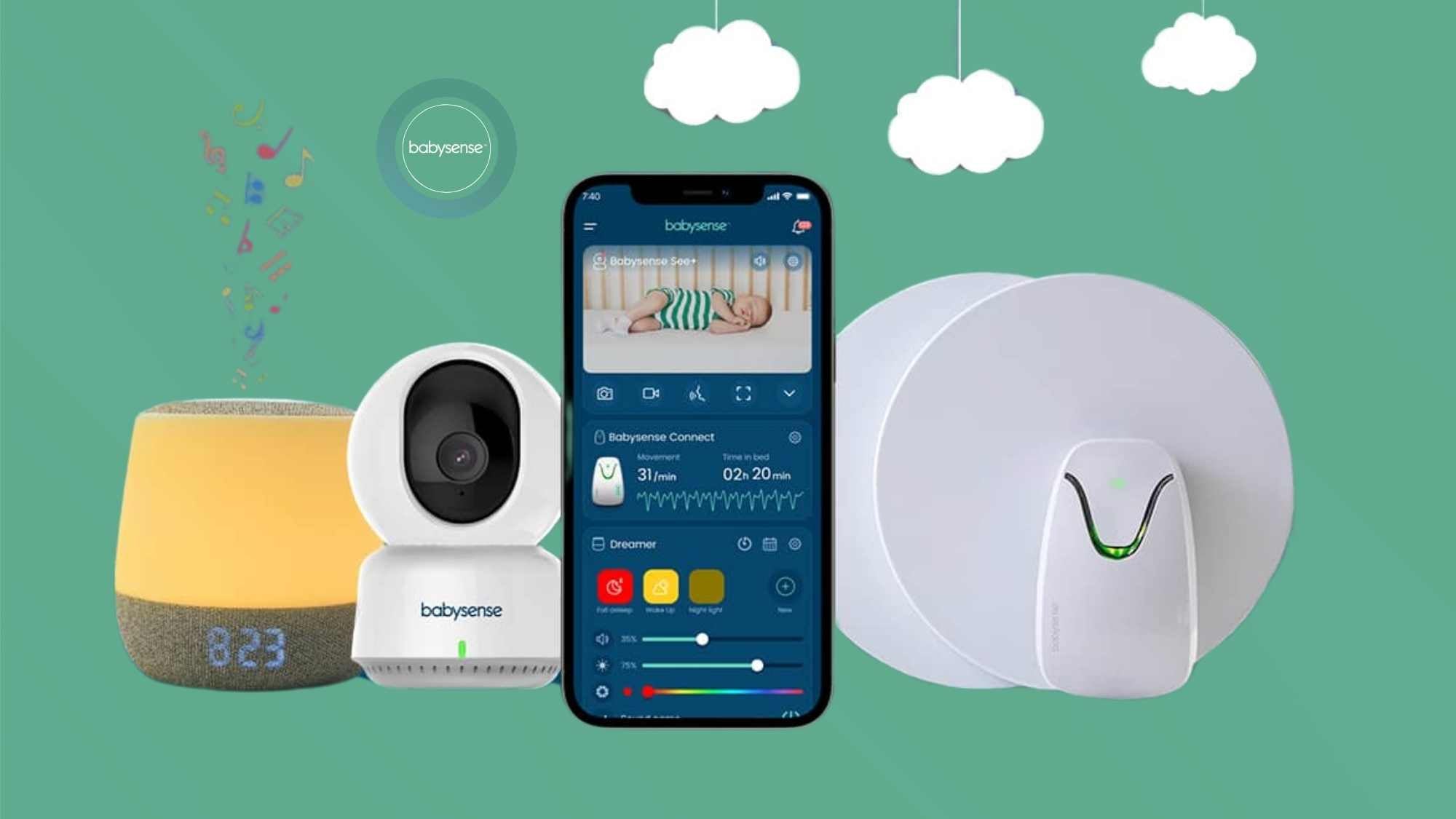 Babysense Smart Nursery - Best Baby Monitor With App Featuring Infant Sound  & Night Light Machine With White Noise, Baby Movement Monitor & HD WiFi
