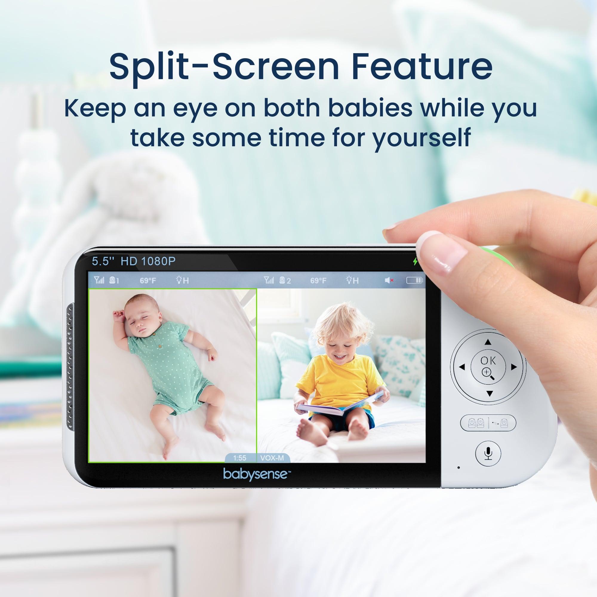 Babysense 2 - in - 1 Monitoring Set: Video Baby Monitor with 2 Cameras, Split Screen, Night Light & Sound Machine + Breathing Motion Detection & Safety Alerts - Babysense