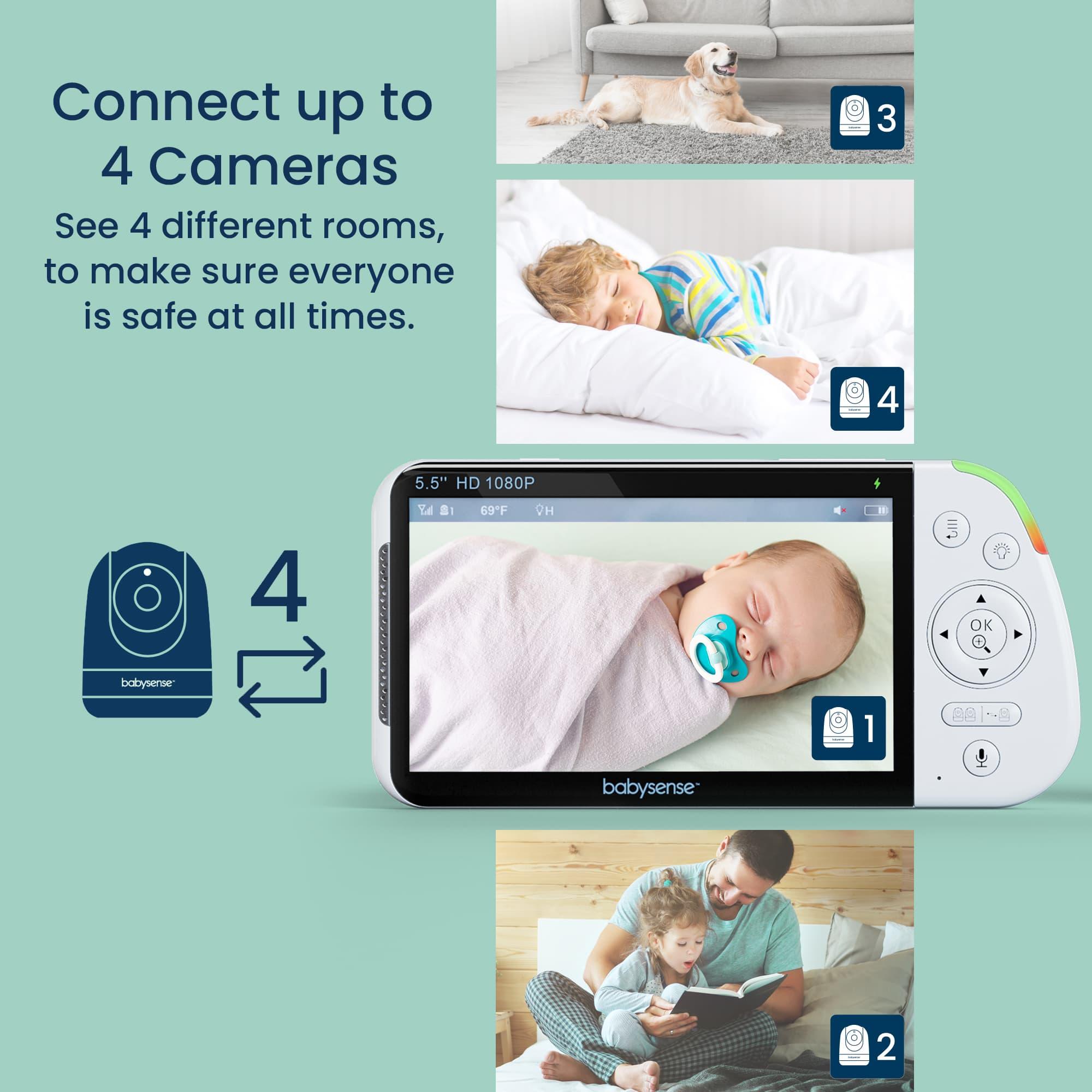 Babysense 2 - in - 1 Monitoring Set: Video Baby Monitor with 2 Cameras, Split Screen, Night Light & Sound Machine + Breathing Motion Detection & Safety Alerts - Babysense