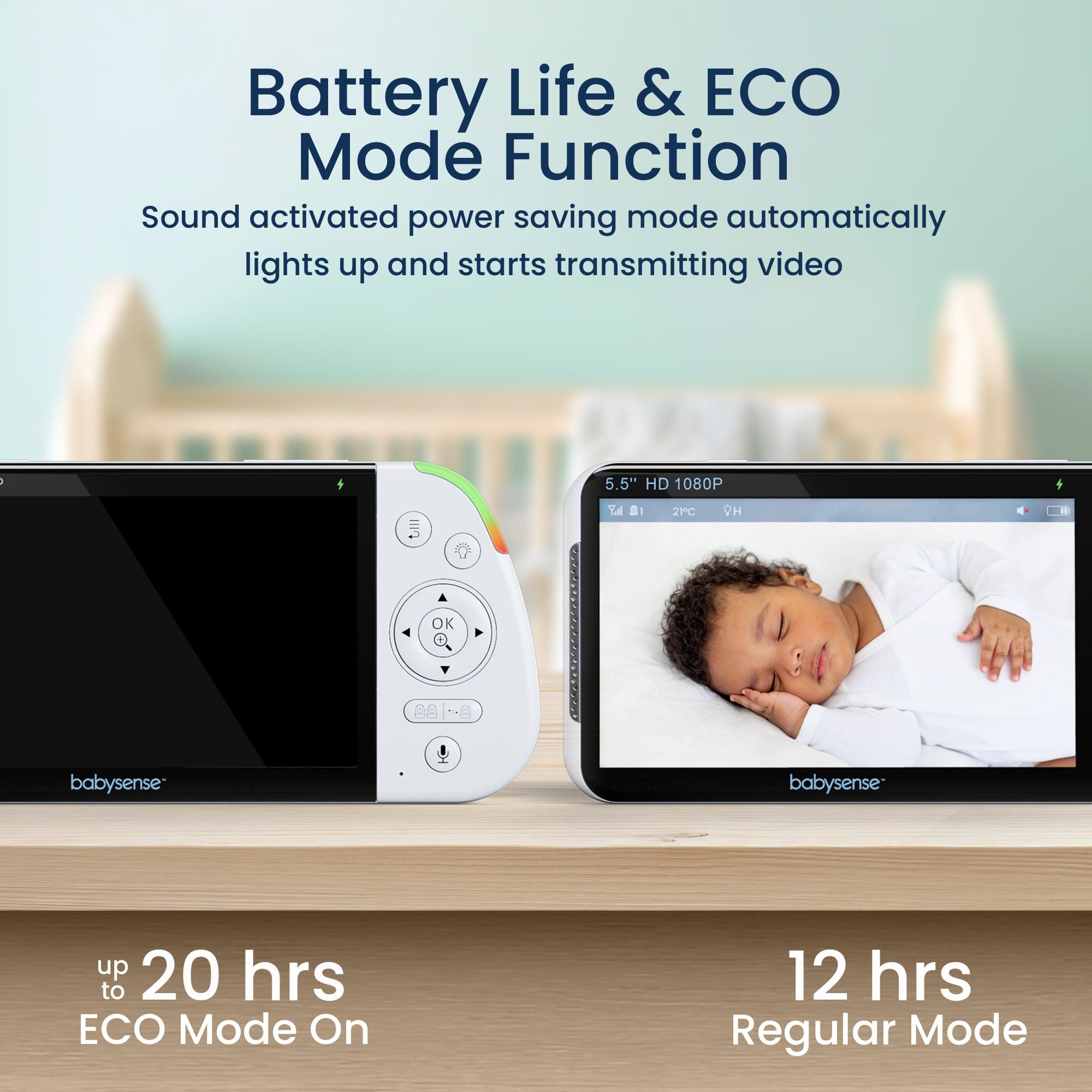 Babysense 2 - in - 1 Monitoring Set: Video Baby Monitor with 2 Cameras, Split Screen, Night Light & Sound Machine + Breathing Motion Detection & Safety Alerts - Babysense