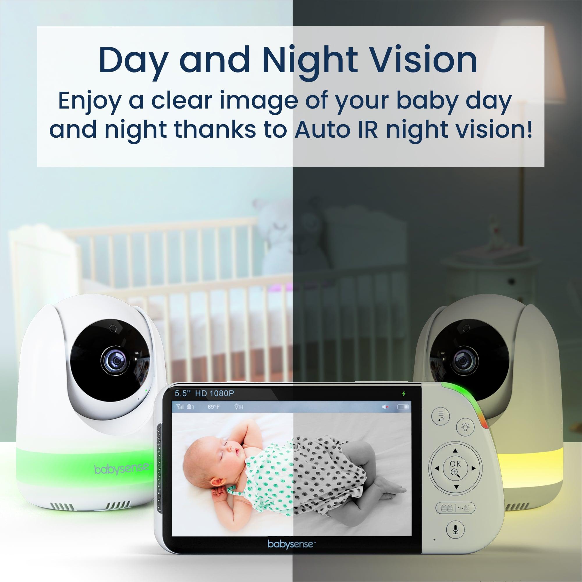 Babysense 2 - in - 1 Monitoring Set: Video Baby Monitor with 2 Cameras, Split Screen, Night Light & Sound Machine + Breathing Motion Detection & Safety Alerts - Babysense