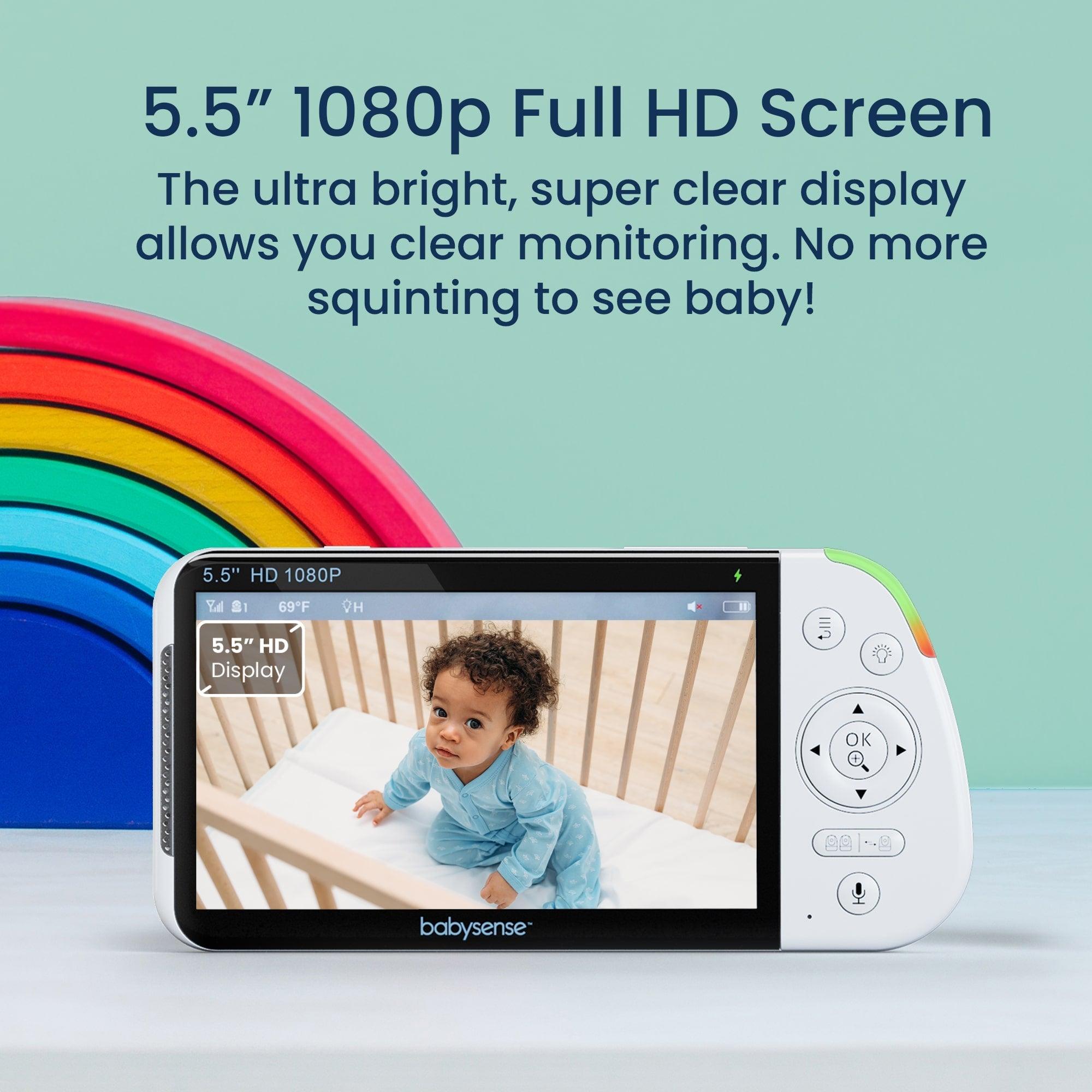 Babysense 2 - in - 1 Monitoring Set: Video Baby Monitor with 2 Cameras, Split Screen, Night Light & Sound Machine + Breathing Motion Detection & Safety Alerts - Babysense