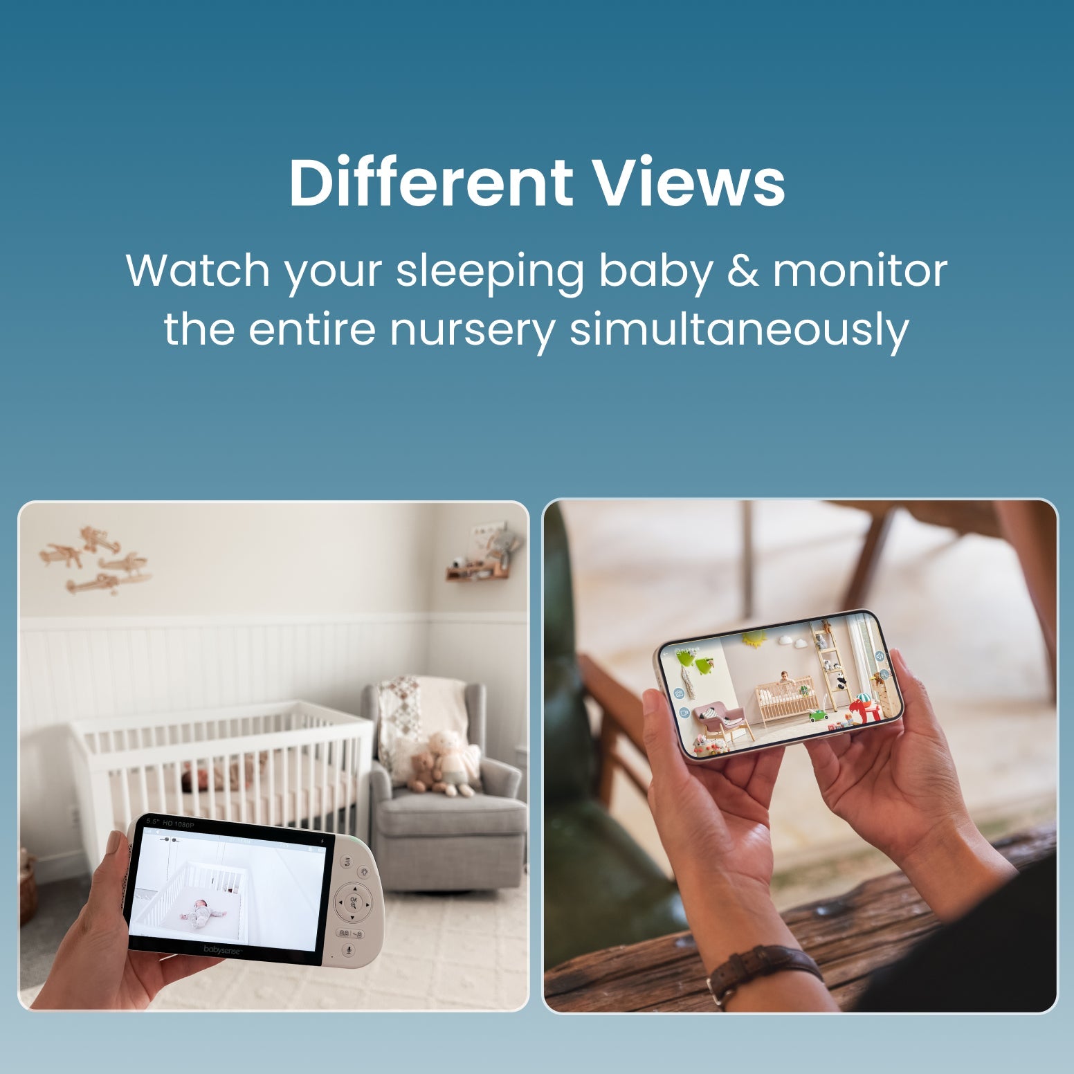 Babysense Full HD Baby Monitor with Camera and Audio & Bonus WiFi Security Camera with App for Remote Viewing - MaxView&FullPeek - Babysense