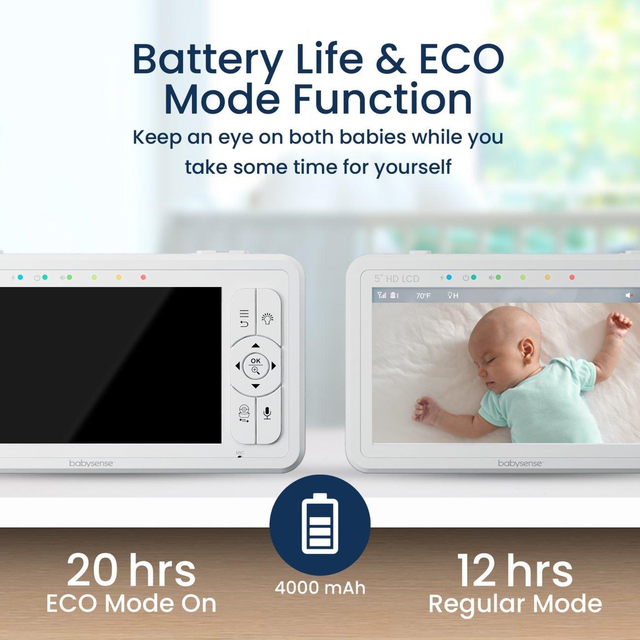 Babysense HD S2: Video Baby Monitor with 3 Cameras, Non Wifi, Split Screen & Night Light Machine - Babysense