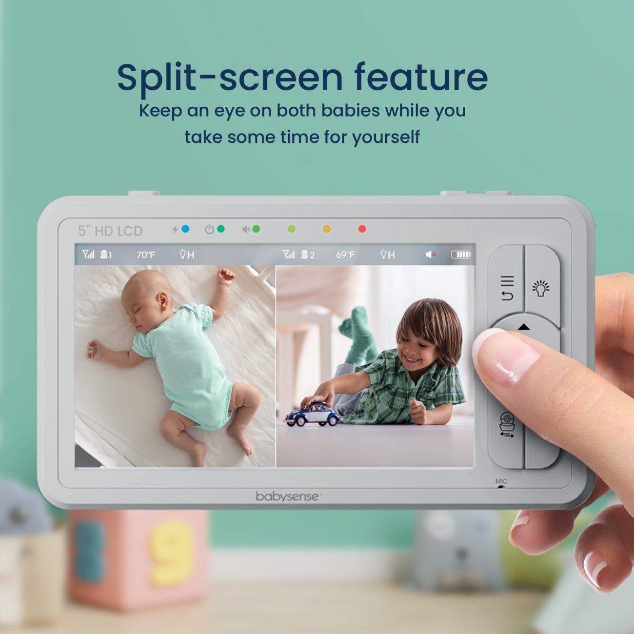 Babysense HD S2: Video Baby Monitor with 3 Cameras, Non Wifi, Split Screen & Night Light Machine - Babysense