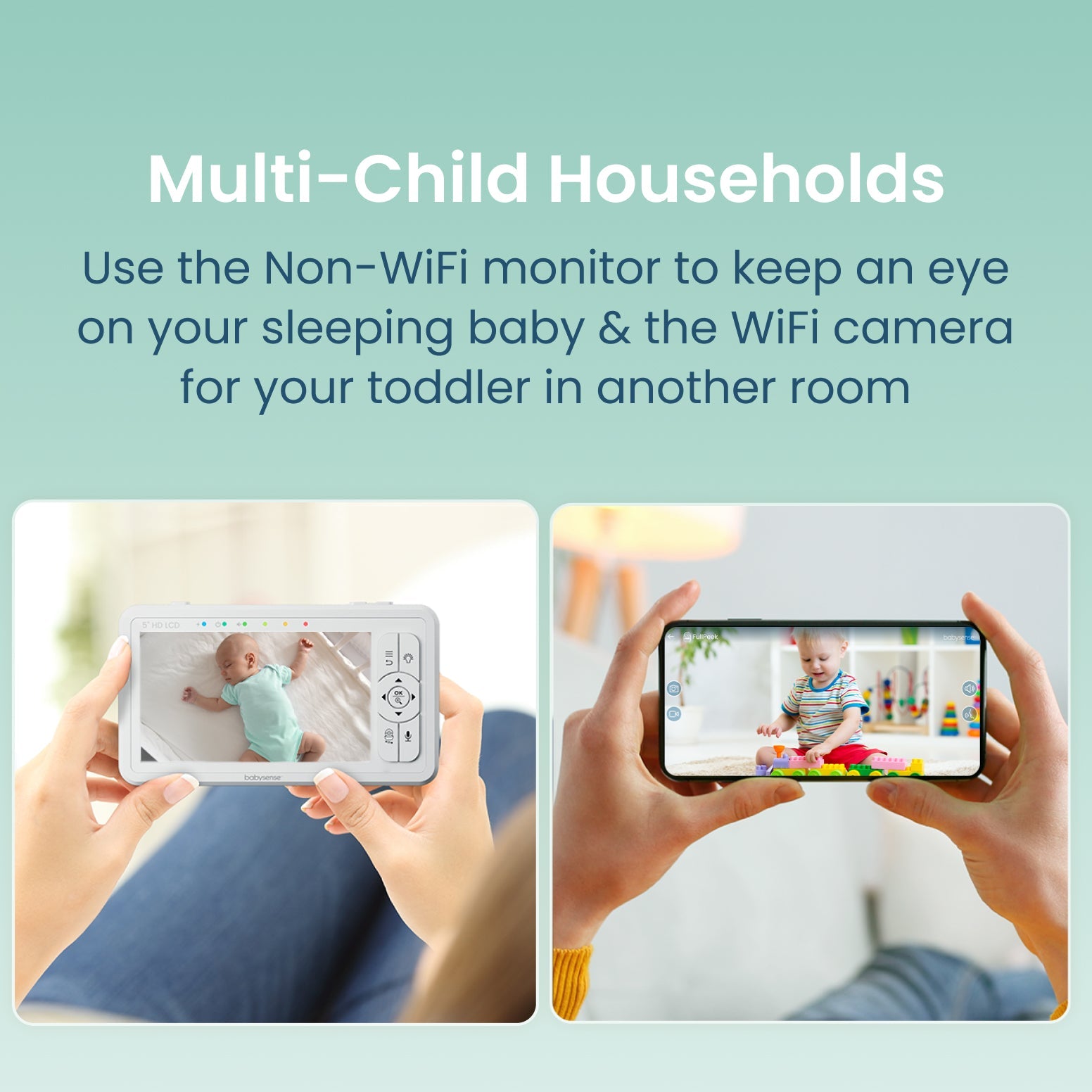 Babysense HDS2 Non - WiFi 5” HD Baby Monitor with Camera and Audio & Bonus WiFi Security Camera with App for Remote Viewing - HDS2&FullPeek - Babysense