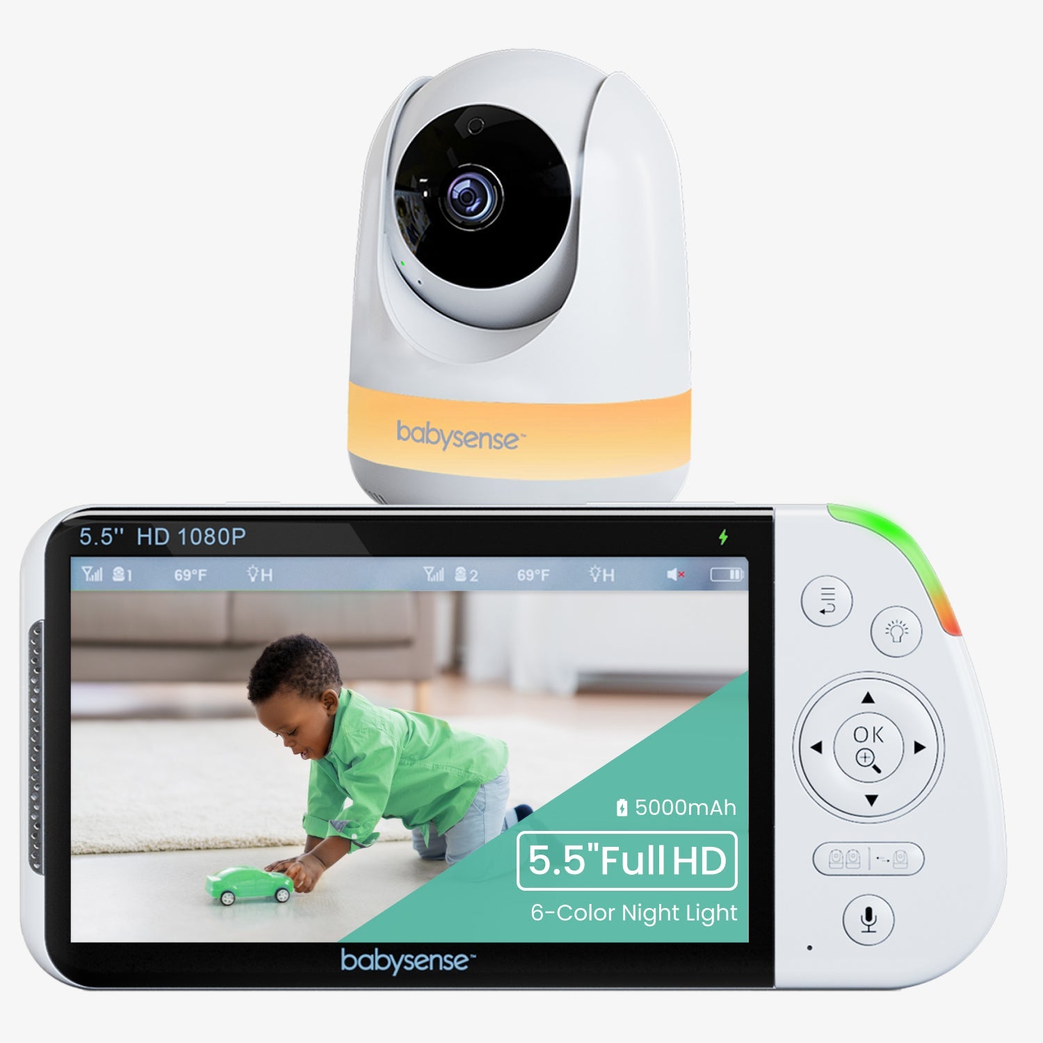 Babysense Max View: Video Baby Monitor with 1 Camera, Non Wifi, Split Screen, Night Light & Sound Machine - Babysense