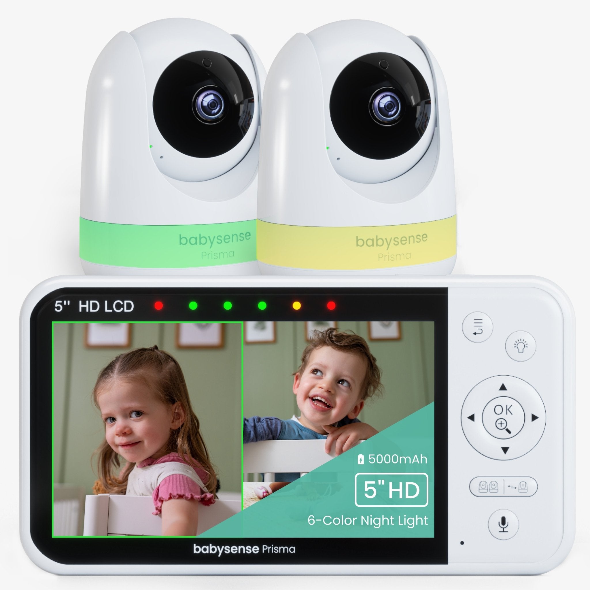 Babysense Prisma: Video Baby Monitor with 2 Cameras, Non Wifi, Split Screen, Night Light & Sound Machine - Babysense