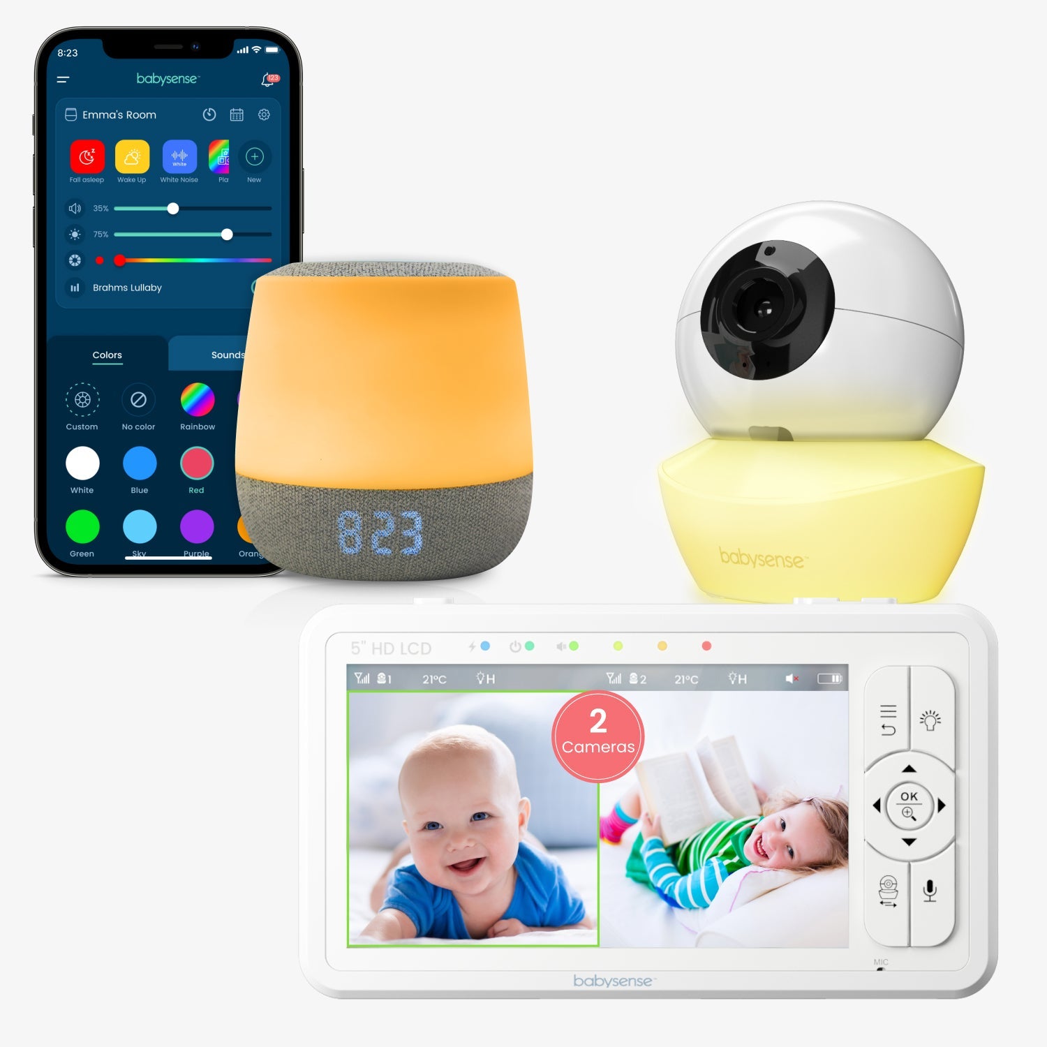 Babysense Sleep & Monitor Pack: Video Baby Monitor with HD Camera & Smart Baby White Noise Sound and Light Machines - Babysense