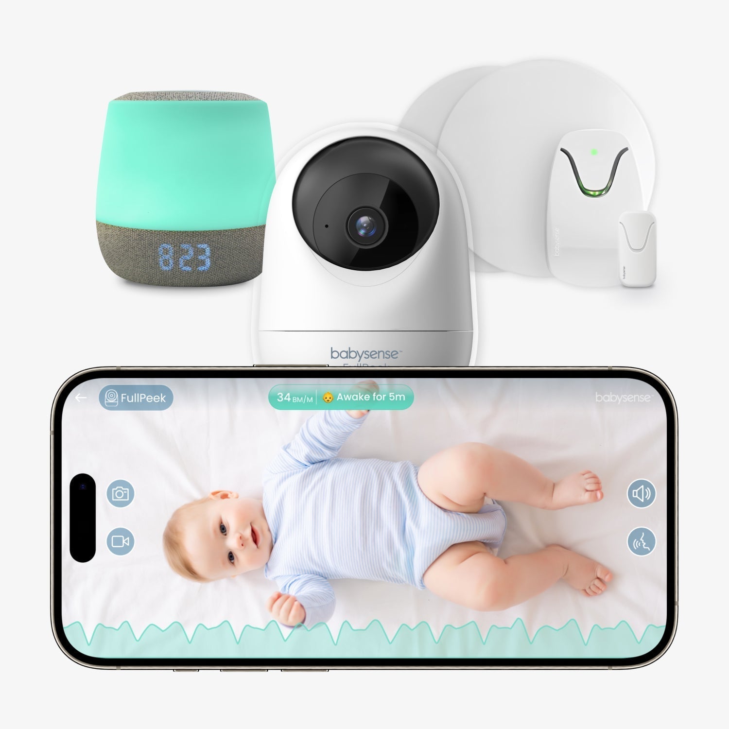 Babysense Smart Nursery: Video Baby Monitor, Breathing Motion Sleep Monitor, Night Light & Sound Machine - Babysense