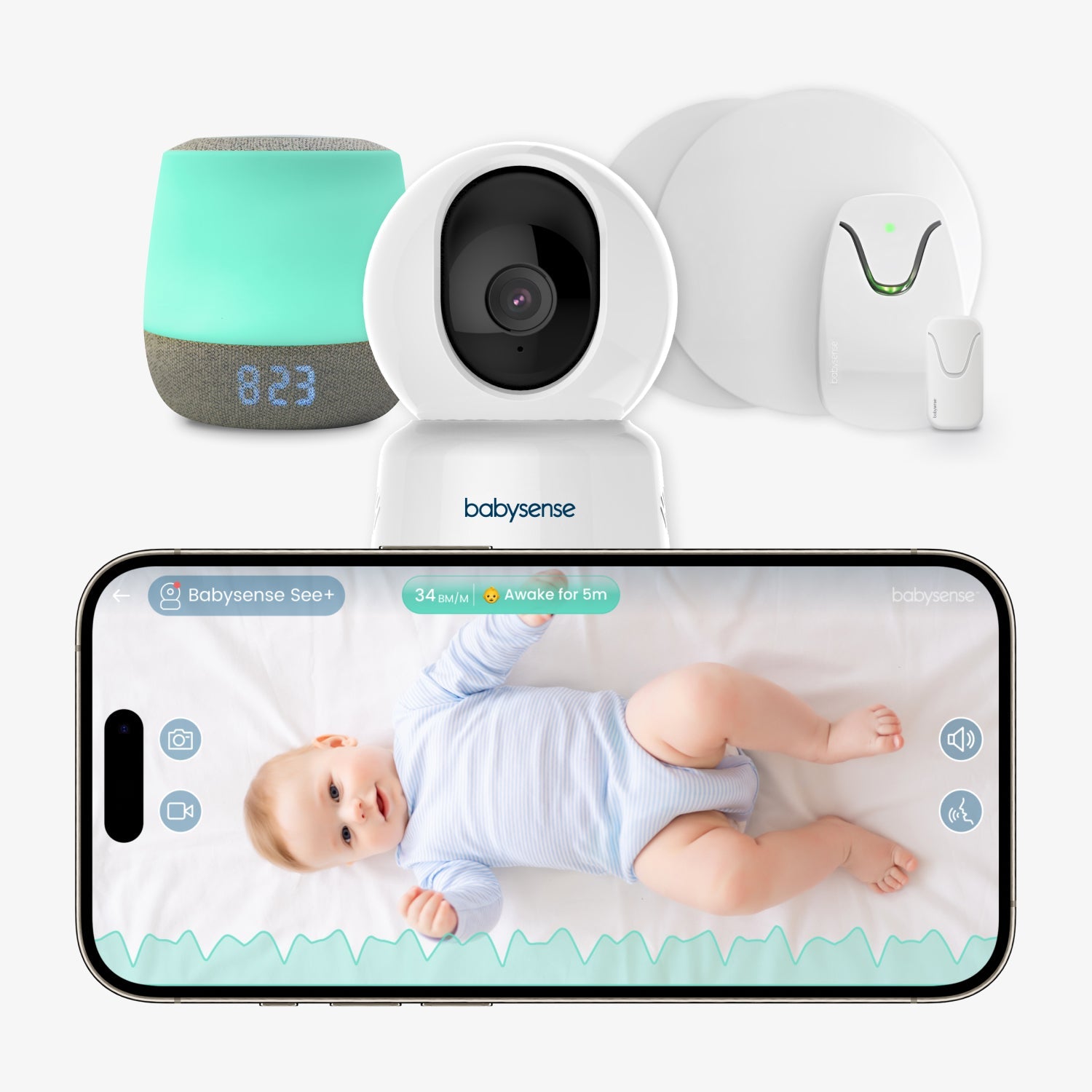 Babysense Smart Nursery: Video Baby Monitor, Breathing Motion Sleep Monitor, Night Light & Sound Machine - Babysense