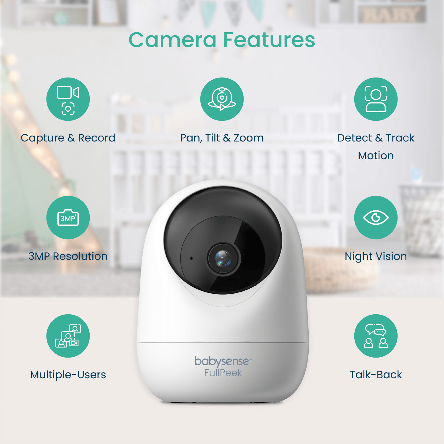 Babysense Travel Comfort Bundle: FullPeek 3MP HD WiFi Baby Monitor + Dreamer 2.0 Night Light & Sound Machine - Babysense