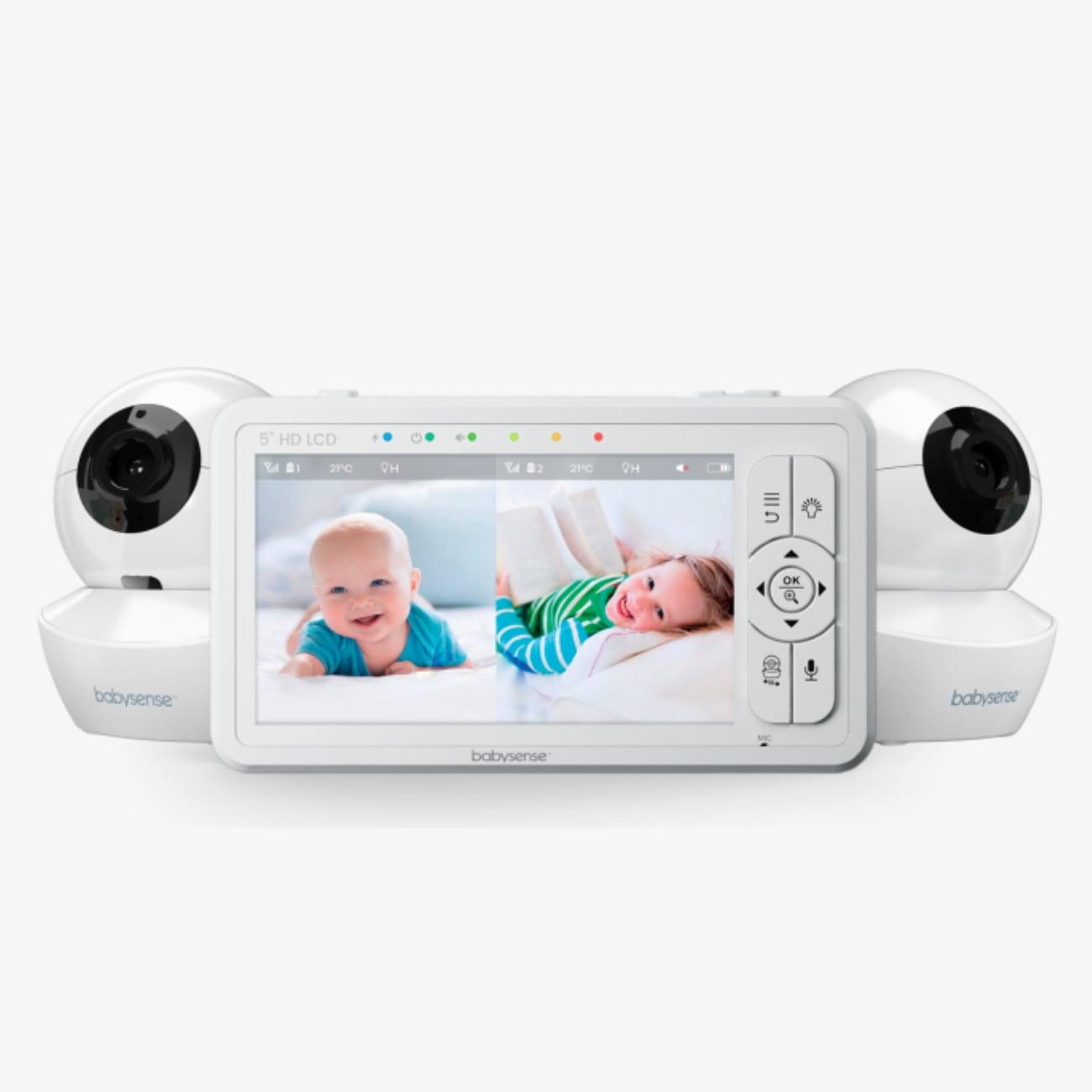Babysense 5.5” 1080p Full HD Split-Screen Baby Monitor, Video Baby Monitor  with 2 Cameras and Audio, 6-Color RGB Night Light, 1000ft Range, Two-Way